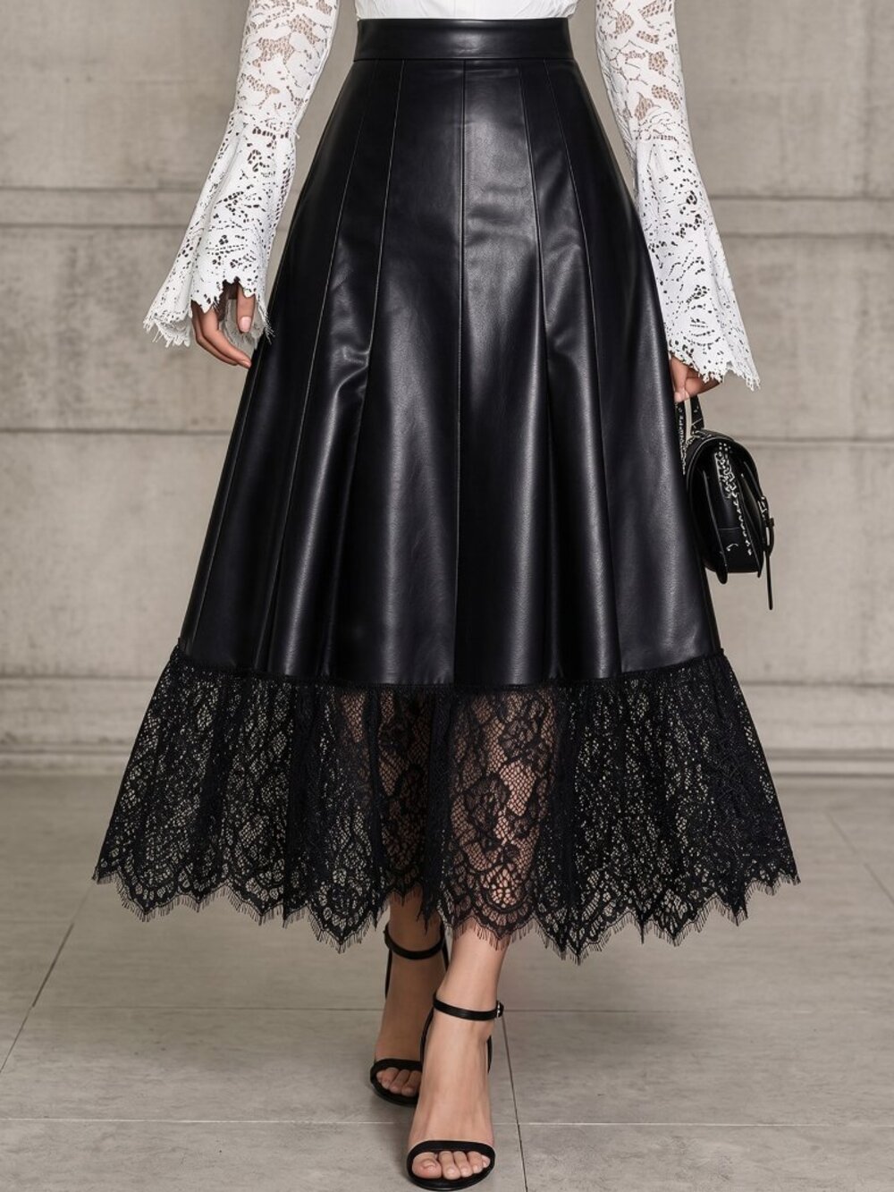 Black Elegant Women's Contrast Lace A-Line Skirt